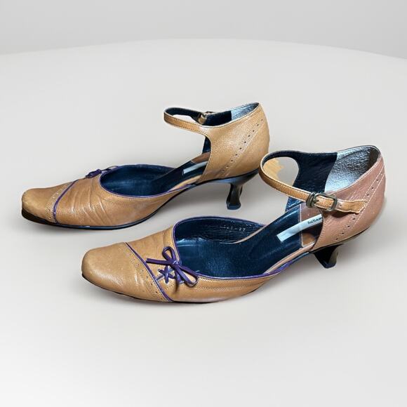 Au BANNISTER Mary Jane style heeled shoes Brown Leather Bow Chic Classic Retro - Picture 2 of 13
